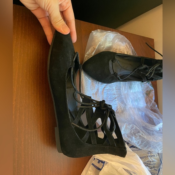 Missguided Black Lace Up Look Flats with Zip Up Back - Picture 2 of 6